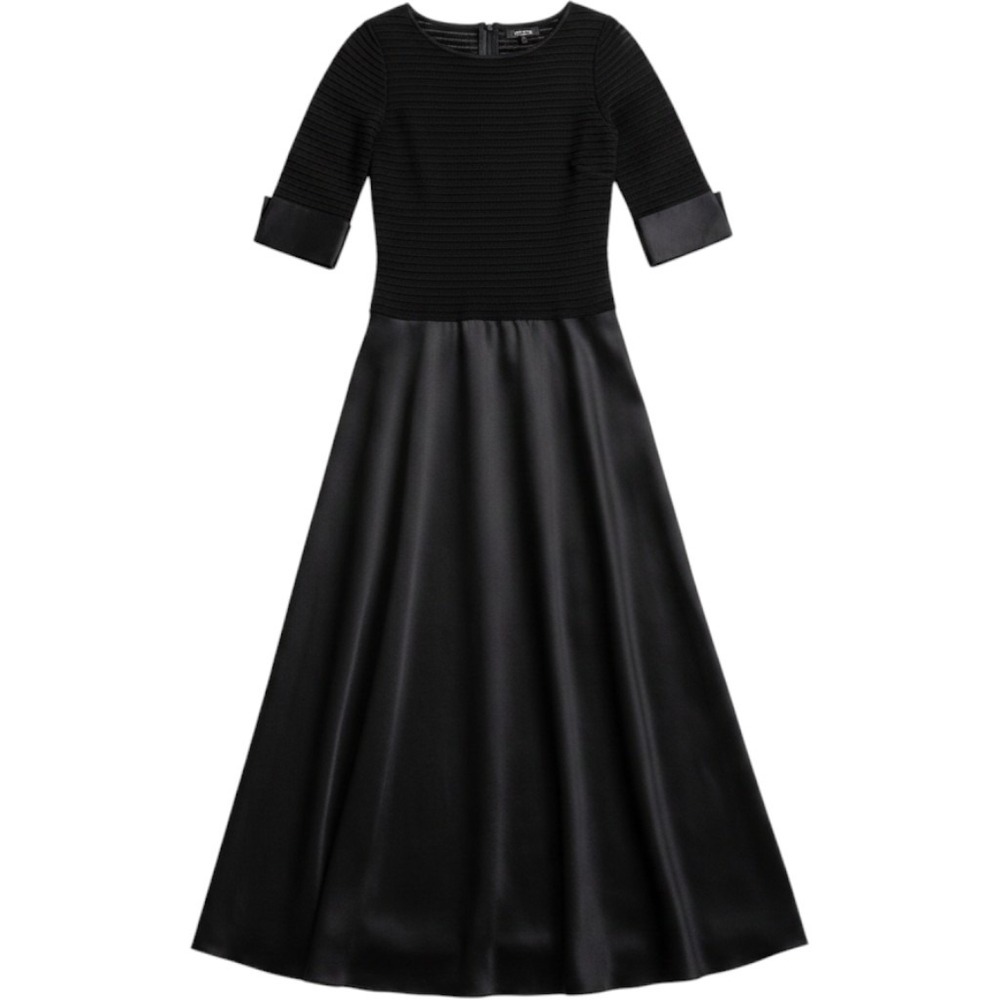 Joseph Ribkoff Black Mixed Media Gown V-Neck Sheer Back A-Line Dress 8193 10